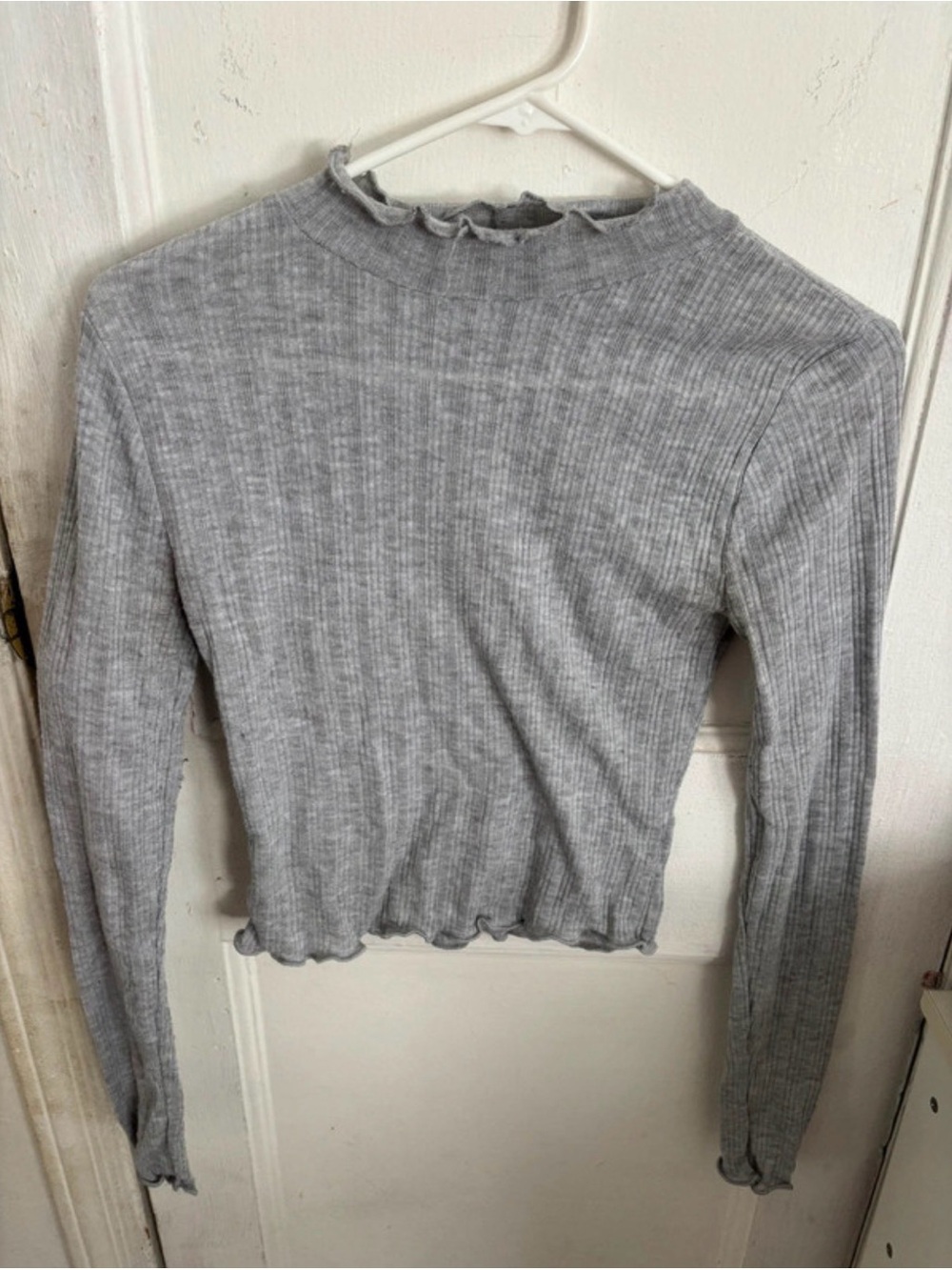 Ambiance Gray Ribbed Mock-Neck Long Sleeve Top